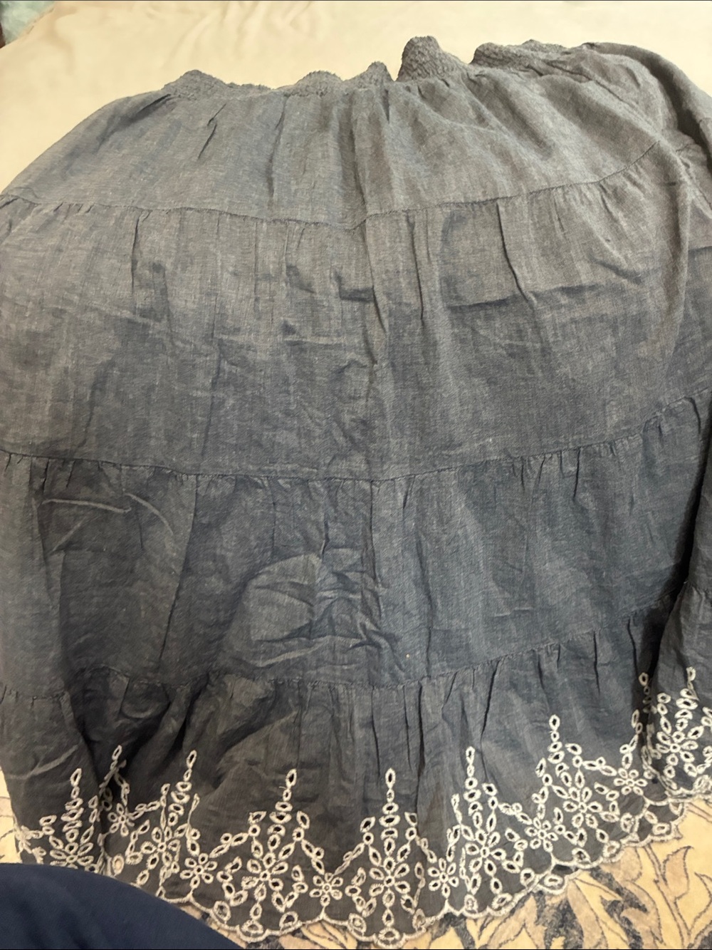 Tiered Navy Blue Embroidered Hem Women’s Skirt
